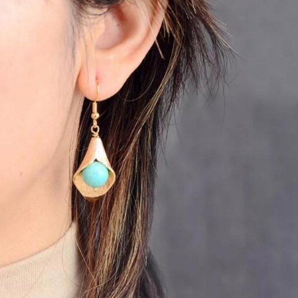 Amazonite Calla Lily Flower Earrings - Picture 2 of 7